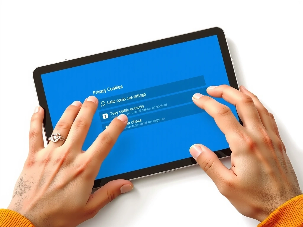 Mani che interagiscono con un'interfaccia utente digitale che mostra le impostazioni dei cookie sul browser